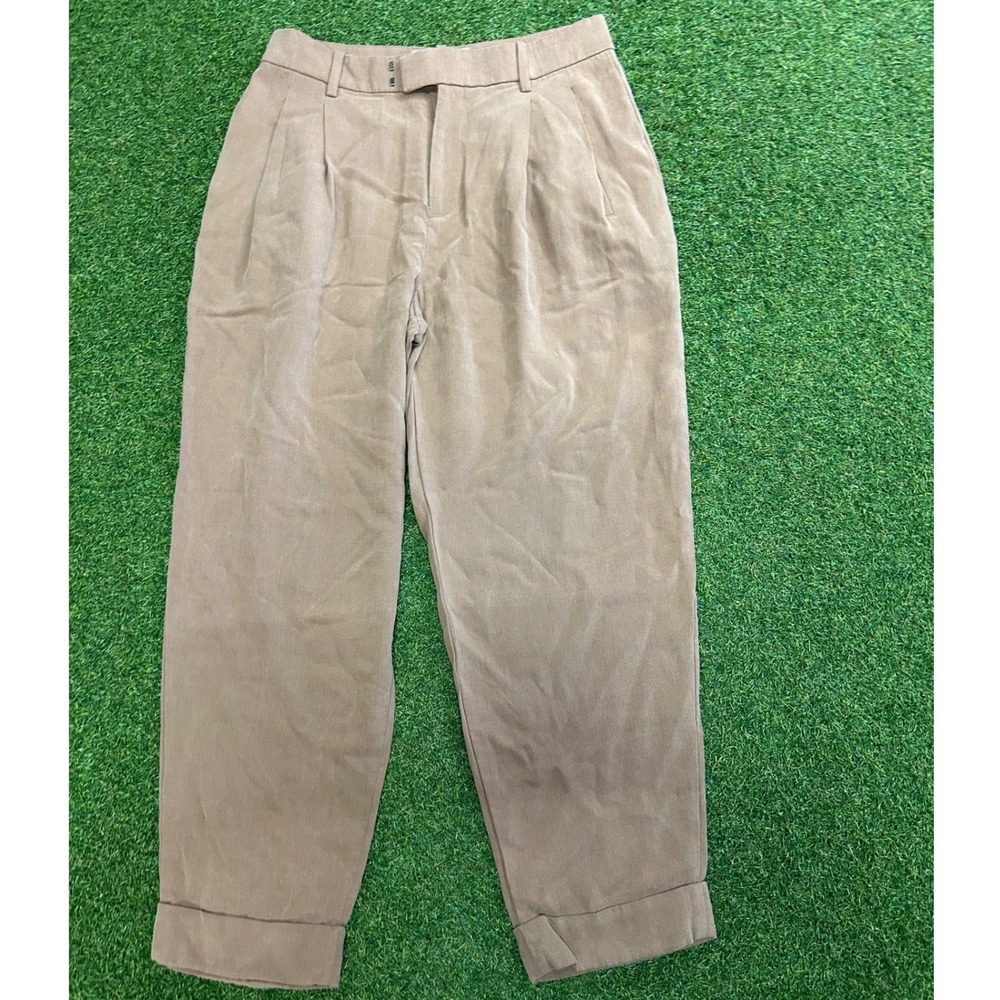 Everlane Tan Brown Pleated Cuffed Trousers High Waist Tapered Pants Size 2